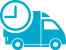 solid color icon of shipping truck with clock on back