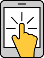 cartoon hand tapping a tablet